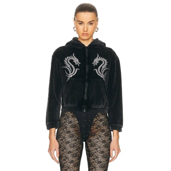 Alexander Wang Shrunken Zip Hoodie Crystal Dragon Washed Pepper Size XXS NEW NWT - Picture 1 of 13